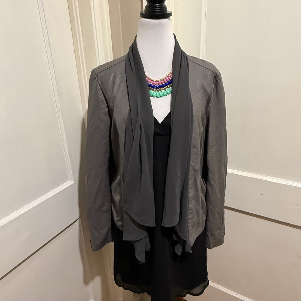 Free shipping! blanc noir Women's Gray Draped Open-Front Jacket XL